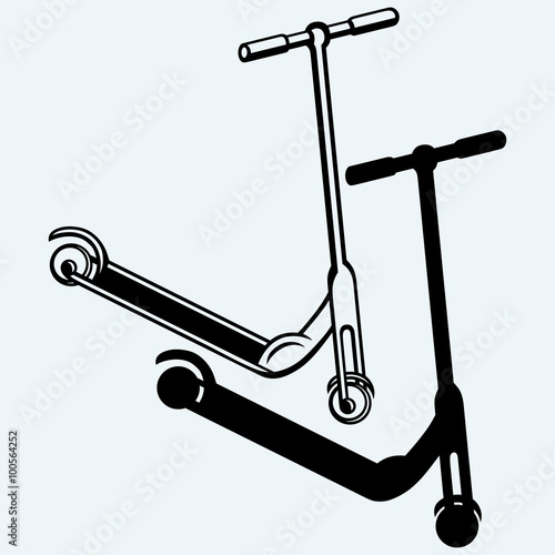 Kick Scooter. Isolated on blue background. Vector silhouettes