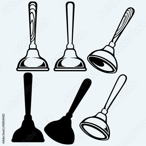 Rubber plunger. Isolated on blue background. Vector silhouettes