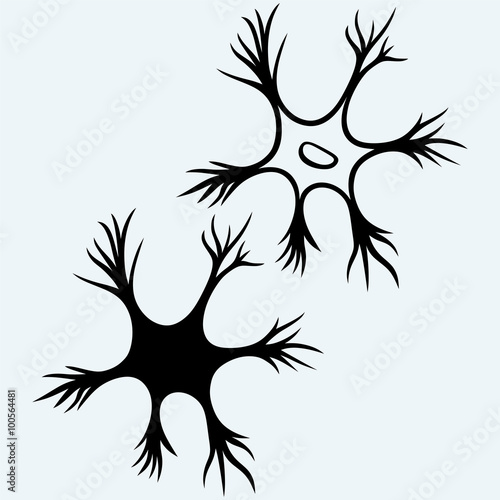 Neuron icon. Isolated on blue background. Vector silhouettes