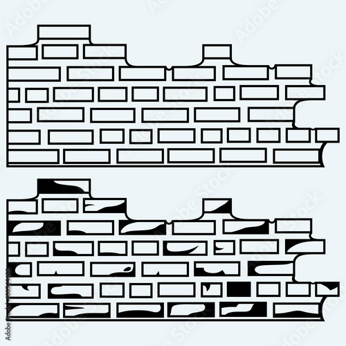 Old brick wall. Isolated on blue background. Vector silhouettes