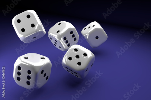 white dice set on violet background