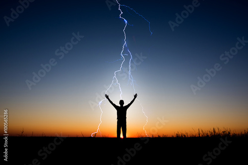 Photos man and lightning from heaven