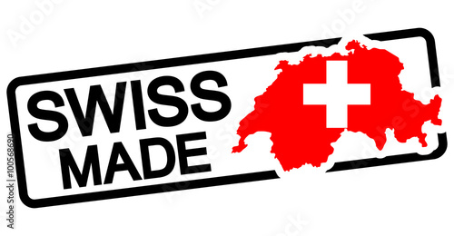 black stamp with text Swiss made