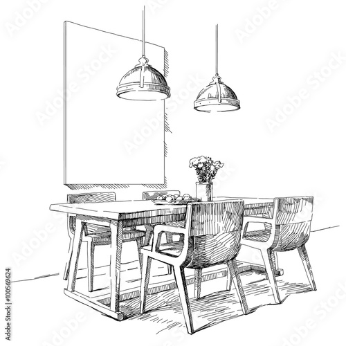 Modern interior hand drawing vector.