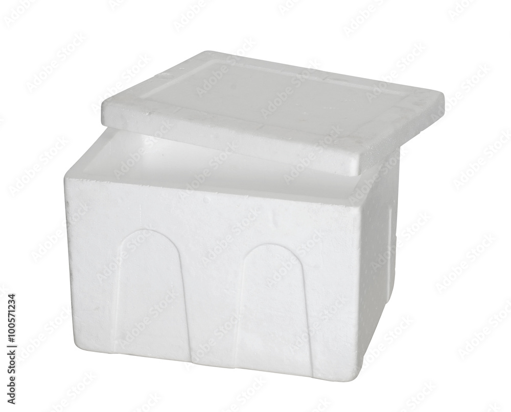 Open Styrofoam box / Open Styrofoam box on white background. Stock Photo