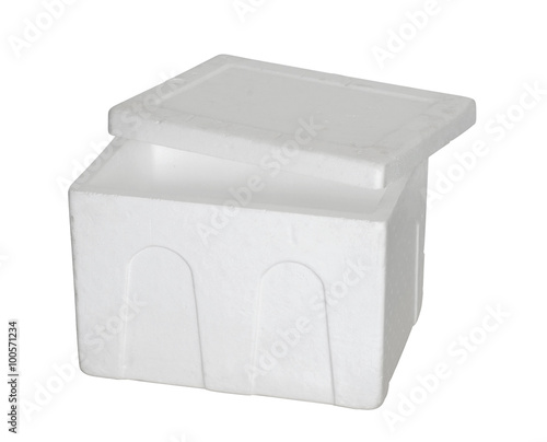 Open Styrofoam box / Open Styrofoam box on white background.