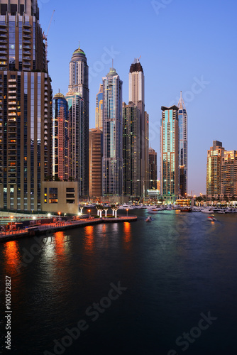 Skyscrapers of Dubai Marina at twilight