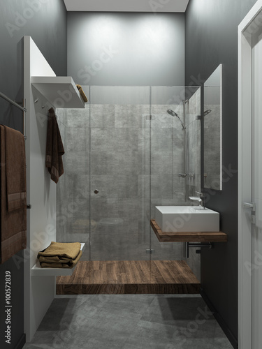 Bathroom modern loft style, 3D render