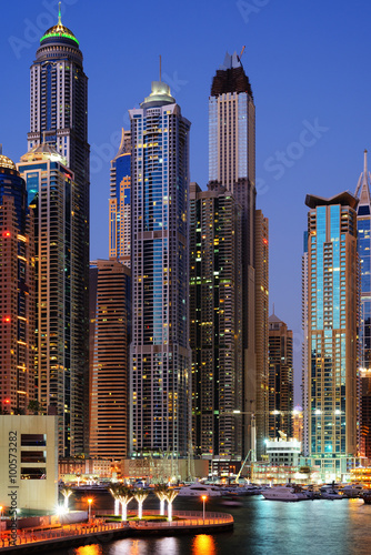 Skyscrapers of Dubai Marina at twilight