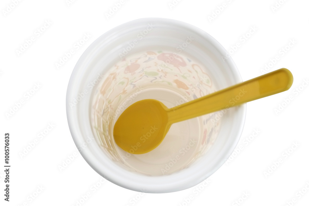Plastic cup / Empty plastic cup with spoon on white background. Plastic cup / Empty plastic cup with spoon on white background.