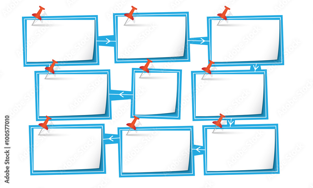 Nine abstract text boxes for your text and push pins Nine abstract text boxes for your text and push pins
