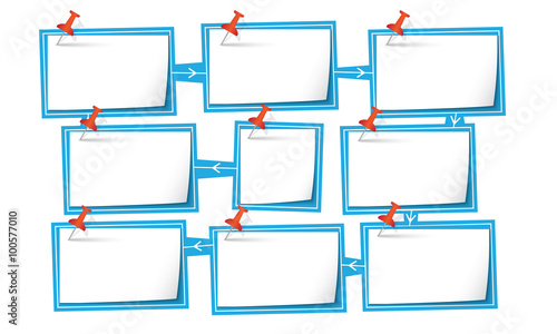 Nine abstract text boxes for your text and push pins