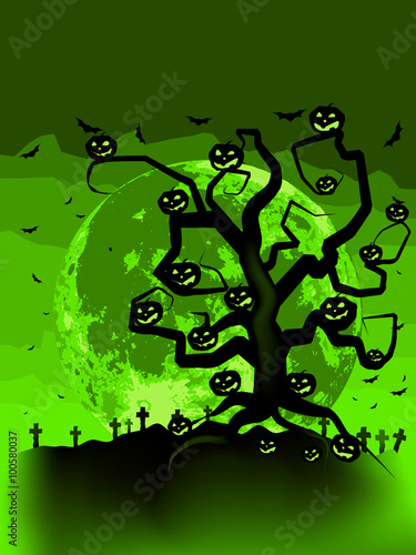 Halloween tree with pumpkins. EPS 8