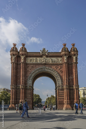 BARCELONA, SPAIN - OCTOBER 09, 2015: The Arc de Triomf is one of the main attractions of Barcelona. Triumph Arch of Barcelona was built for the World Exhibition in 1888 by Josep Vilaseca i Casanovas.