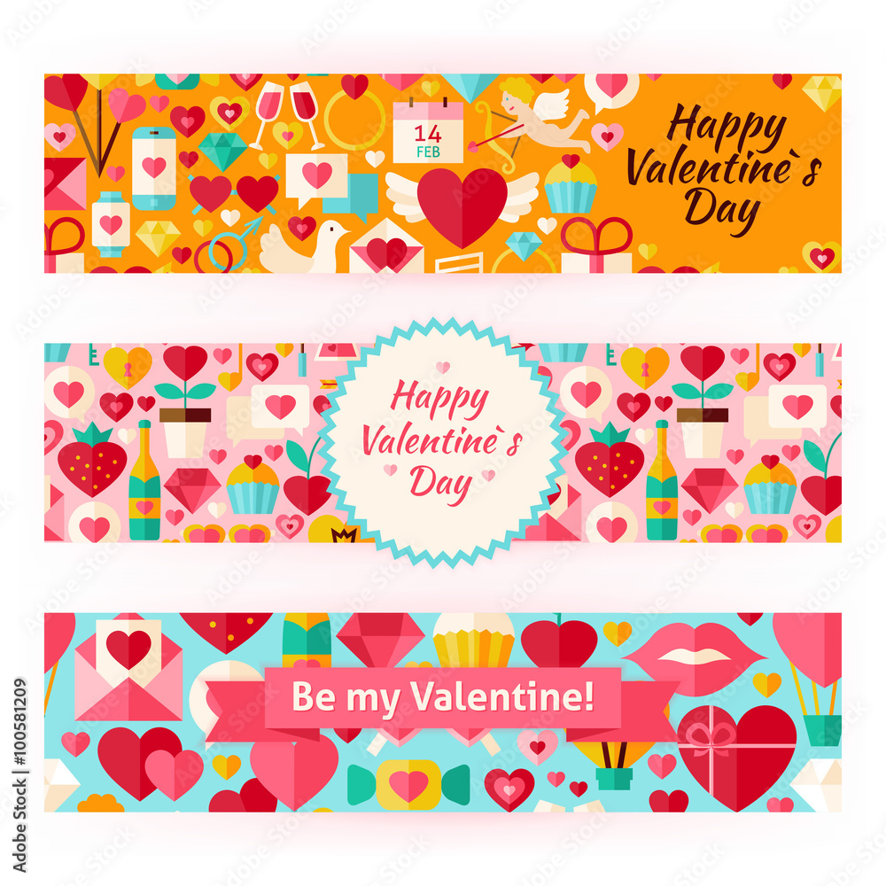 Valentine Day Template Banners Set in Modern Flat Style Valentine Day Template Banners Set in Modern Flat Style