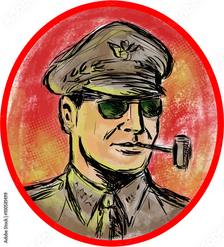 World War II General Corn Cob Pipe Watercolor