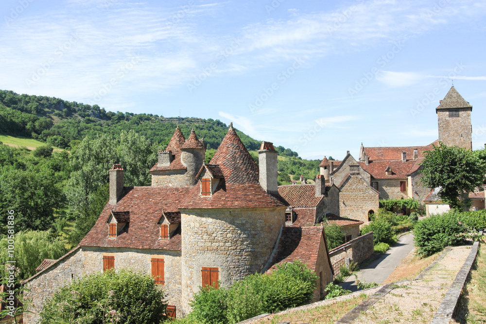 Scenic view of Autoire, Lot, France listed as one of the Most Beautiful Villages of France with its medieval stone buildings