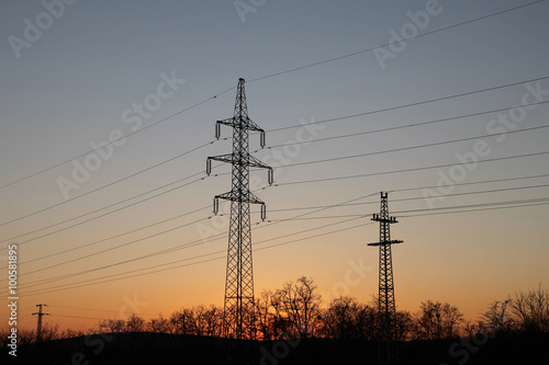 power lines in sunset