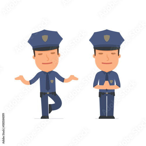 Calm and Blanced Character Officer does yoga and meditates