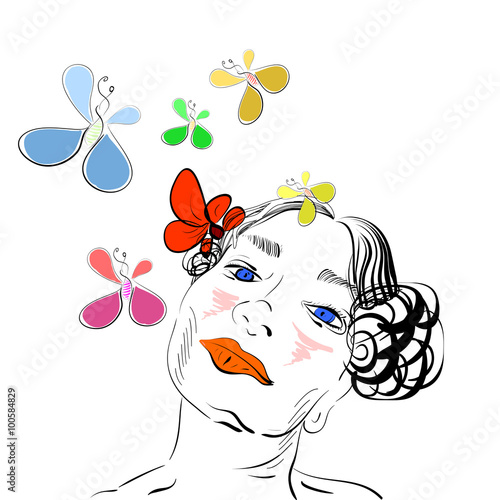 girl's portrait with butterflies