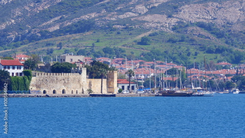 traditional turkish houses, travel destination around foca castle, turkey