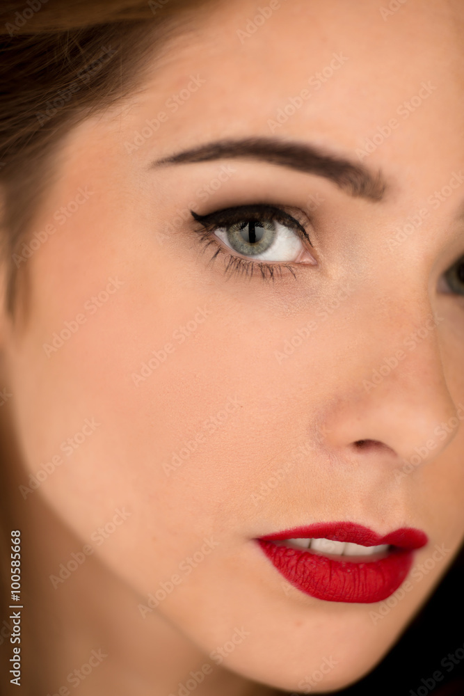 Close-up portrait of lady with red lips Close-up portrait of lady with red lips