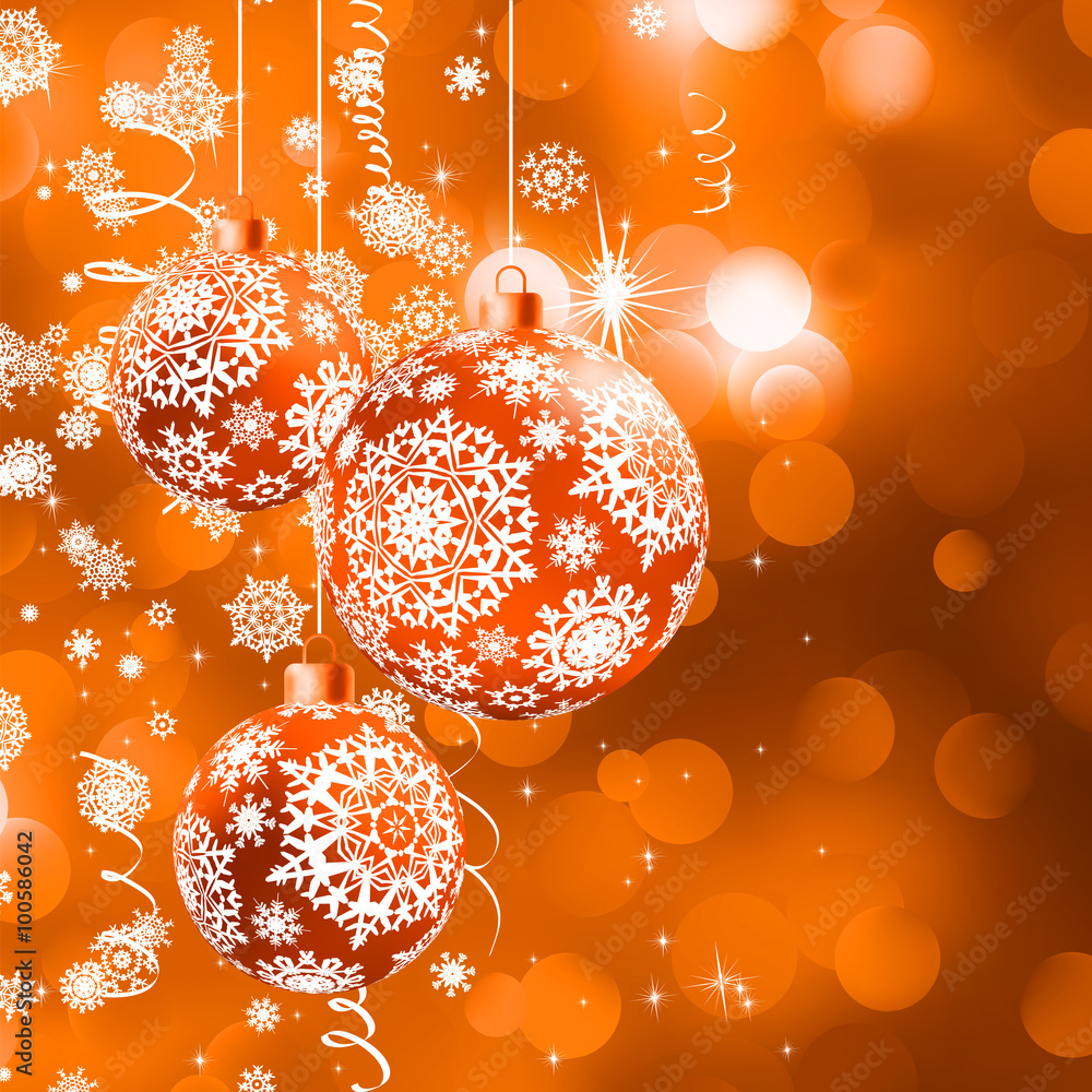 Christmas balls over orange bokeh. EPS 8 - obrazy, fototapety, plakaty 