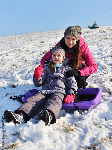 family enjoying winter vacation photo