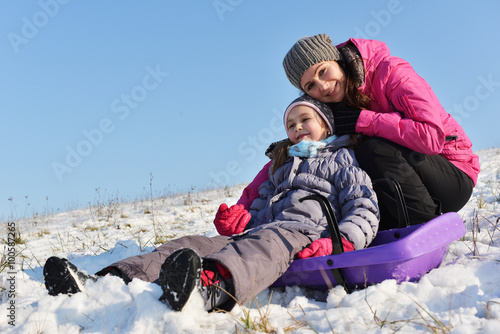 family enjoying winter vacation photo