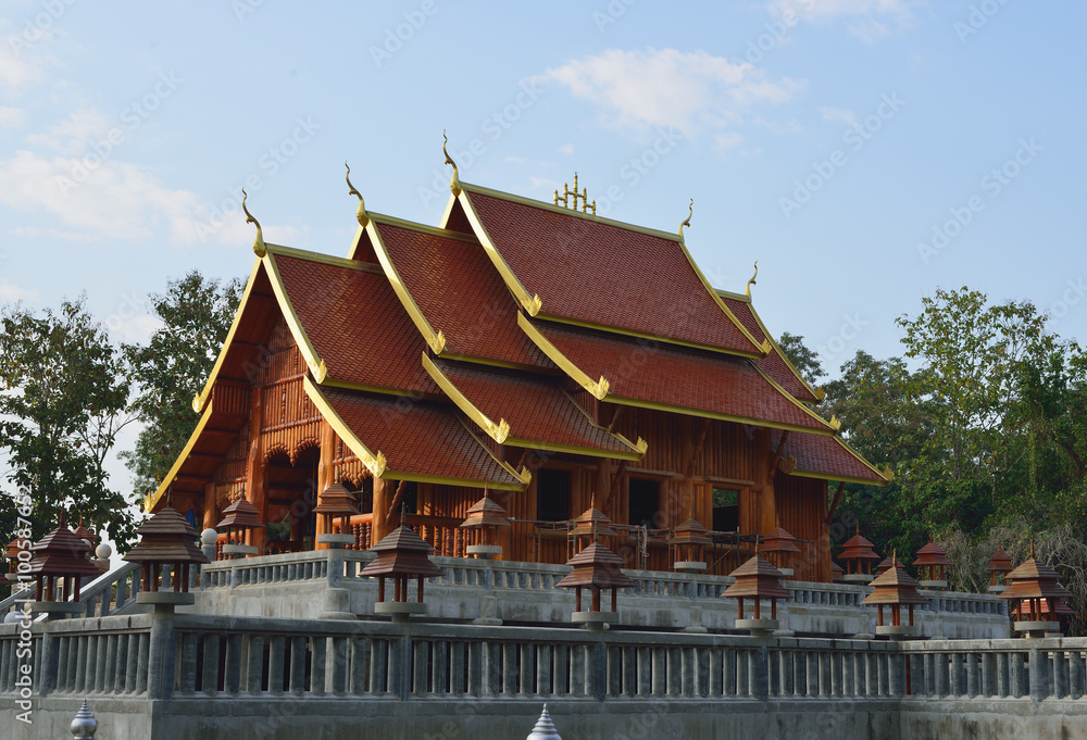 Naklejka premium Teak tree temple in Thailand,Lampang
