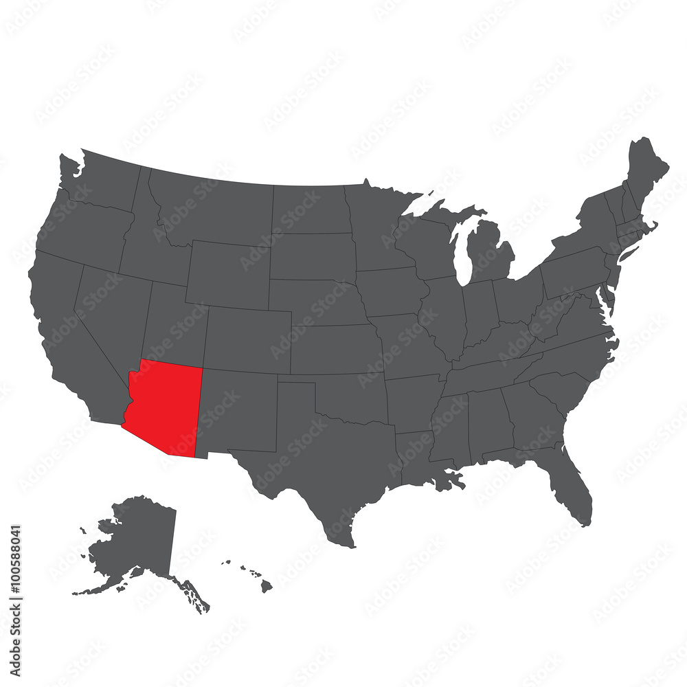 Arizona red map on gray USA map vector