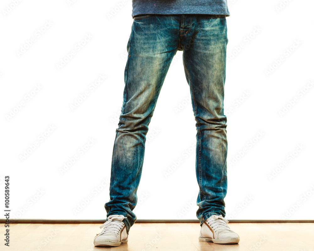 man legs in denim trousers casual style man legs in denim trousers casual style