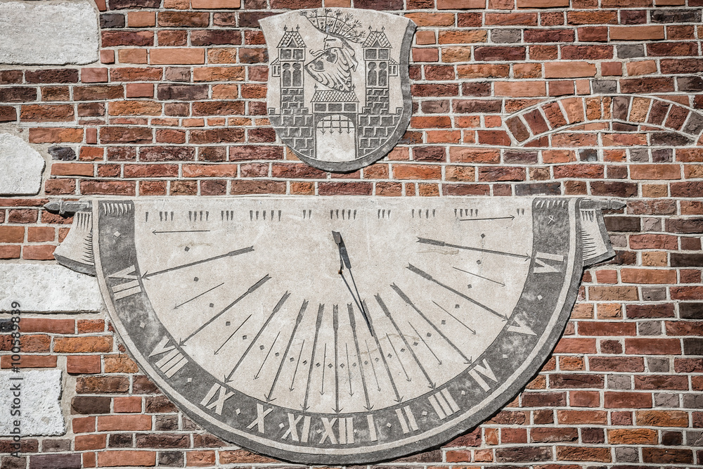 Sandomierz, town in Poland. Old town hall sundial.
