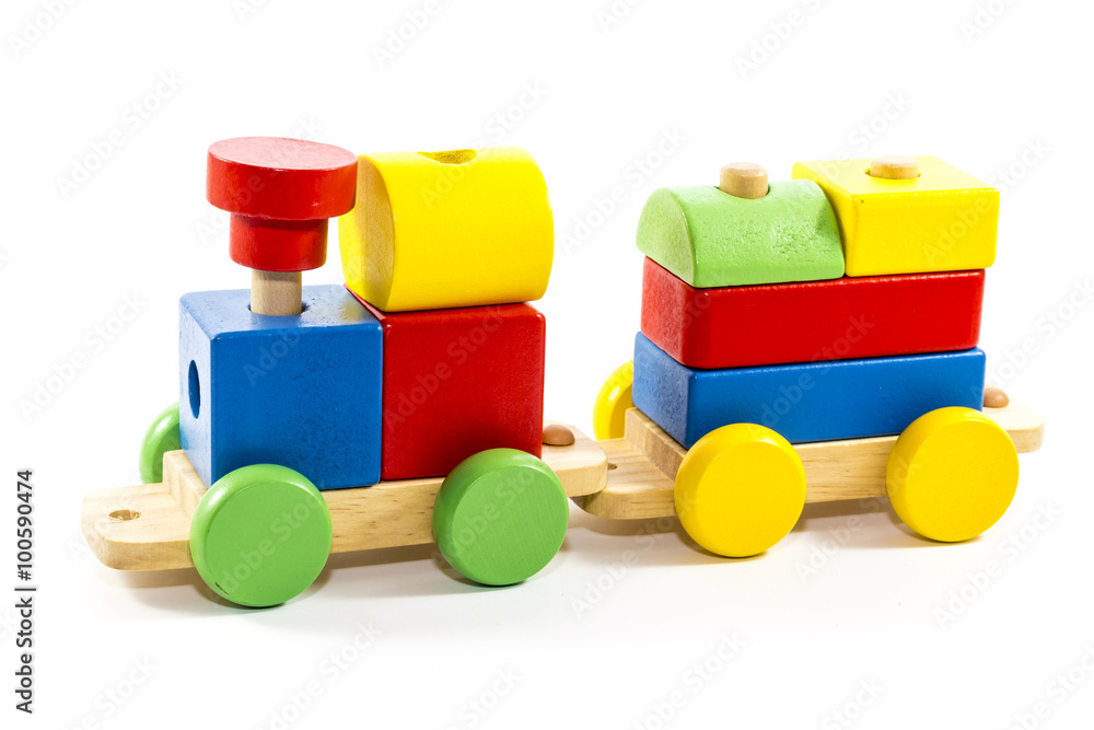 Wooden toy train with colorful blocks Wooden toy train with colorful blocks