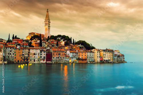 Canvas Print Rovinj old town at night in Adriatic sea