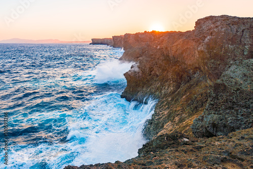 Sunrise  sea  cliffs  seascape. Okinawa  Japan.