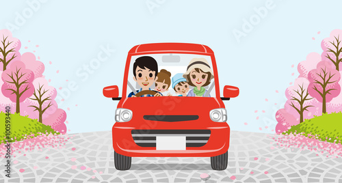 Driving  family - Row of cherry trees