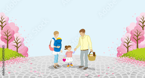 Family stroll - Row of cherry trees