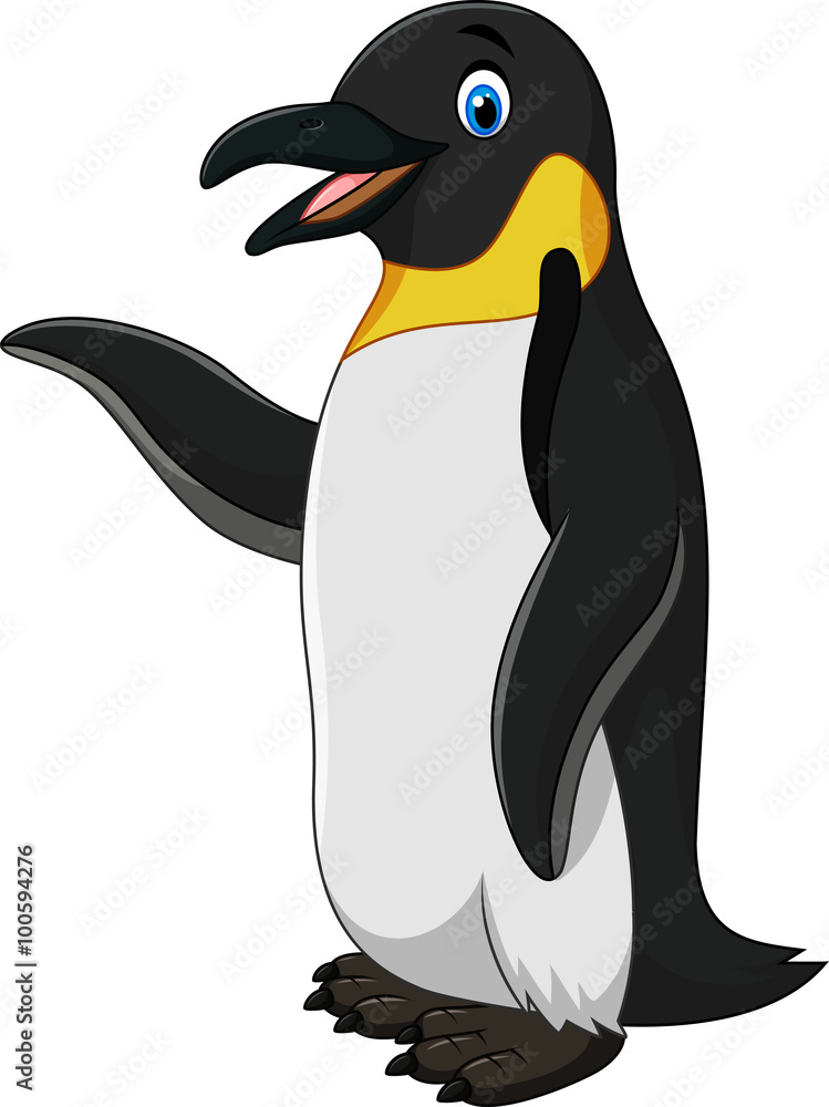 Fototapeta premium Cute funny emperor penguin presenting isolated on white background