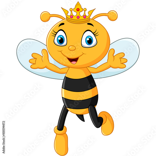 Cute queen bee hand's up isolated on white background 