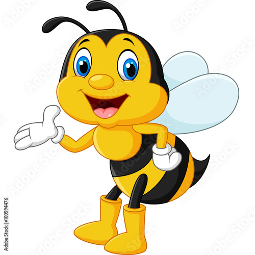 Adorable bee presenting isolated on white background 