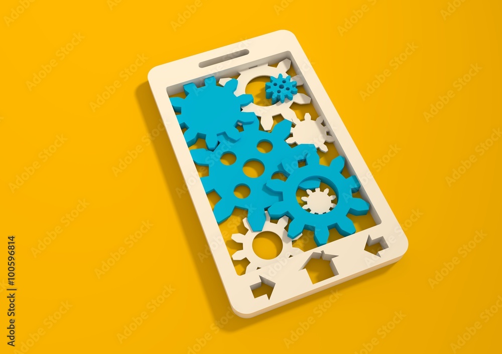 mobile smartphone with cogs gears teamwork icon mobile smartphone with cogs gears teamwork icon
