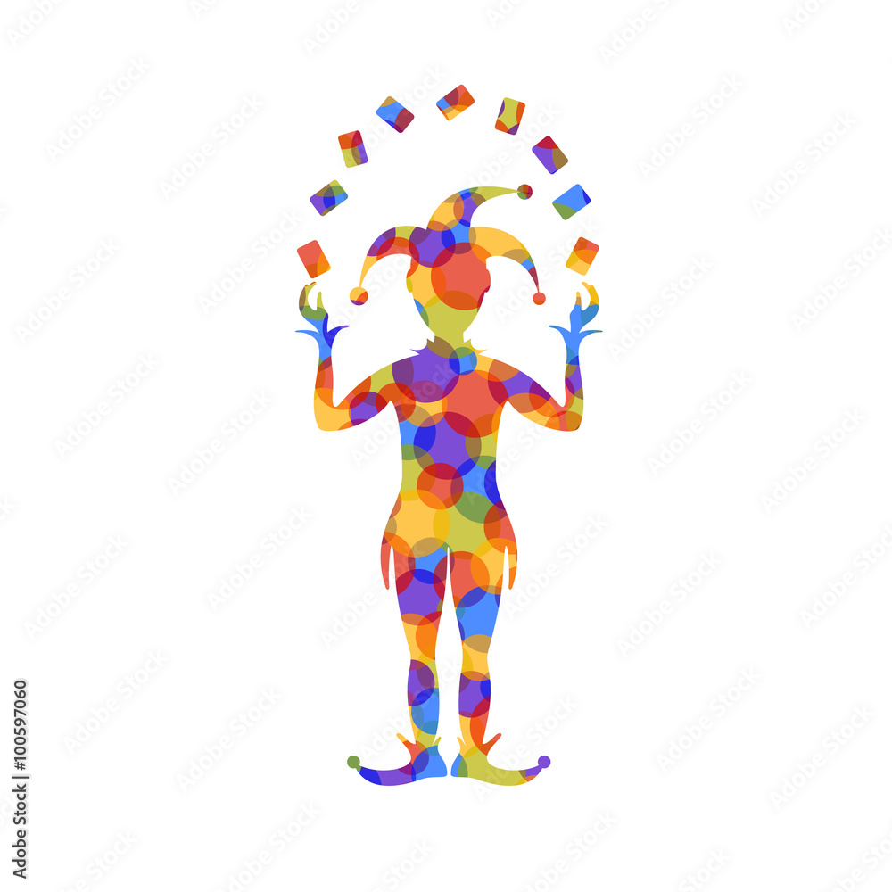 Silhouette of joker playing with cards in different colors Silhouette of joker playing with cards in different colors