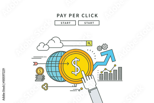 simple line flat design of pay per click, modern vector illustration