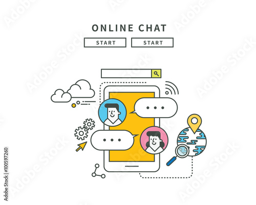 simple line flat design of online chat, modern vector illustration