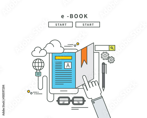 simple line flat design of e-book, modern vector illustration