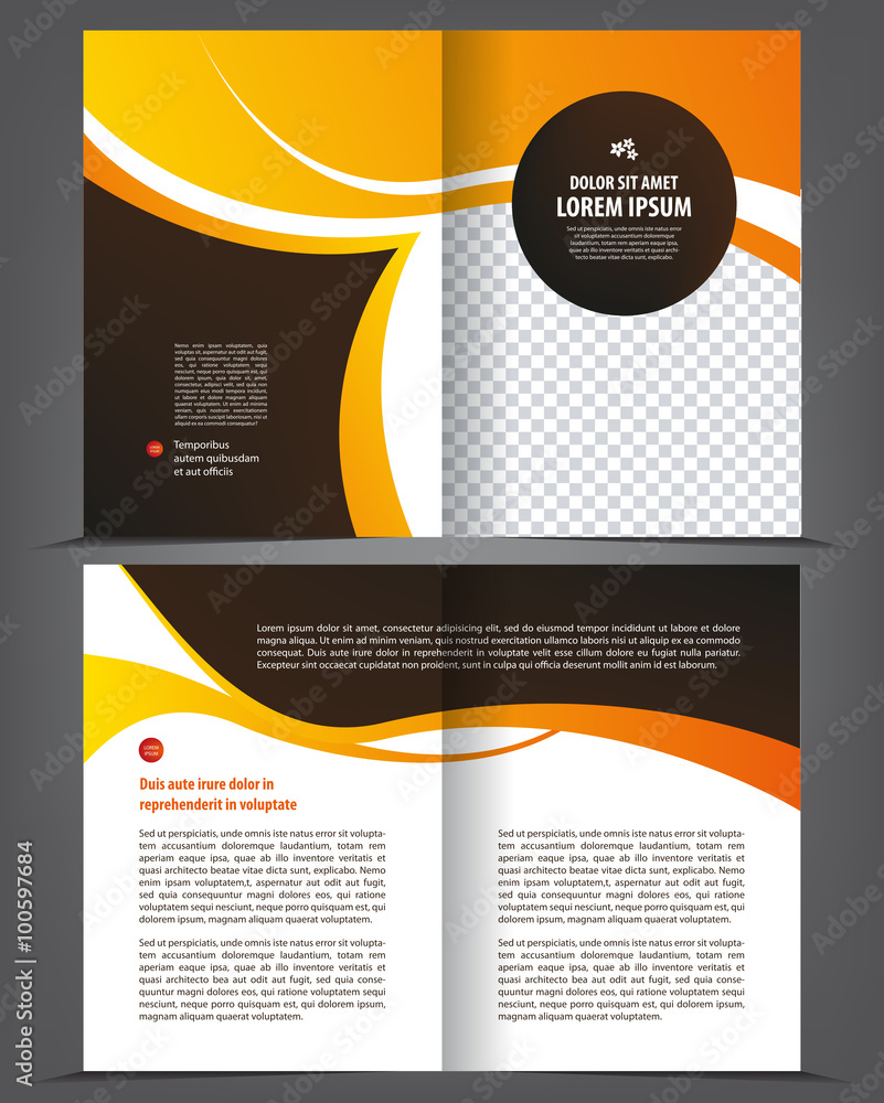 Fototapeta premium Vector empty bi-fold brochure print template design, newsletter booklet layout