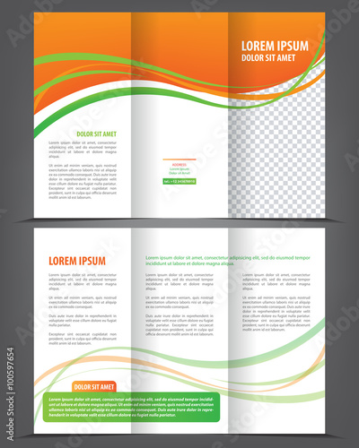 Vector empty tri-fold brochure print template design, trifold bright booklet or flyer