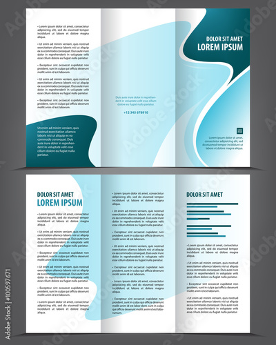 Vector empty tri-fold brochure print template design, trifold bright booklet or flyer