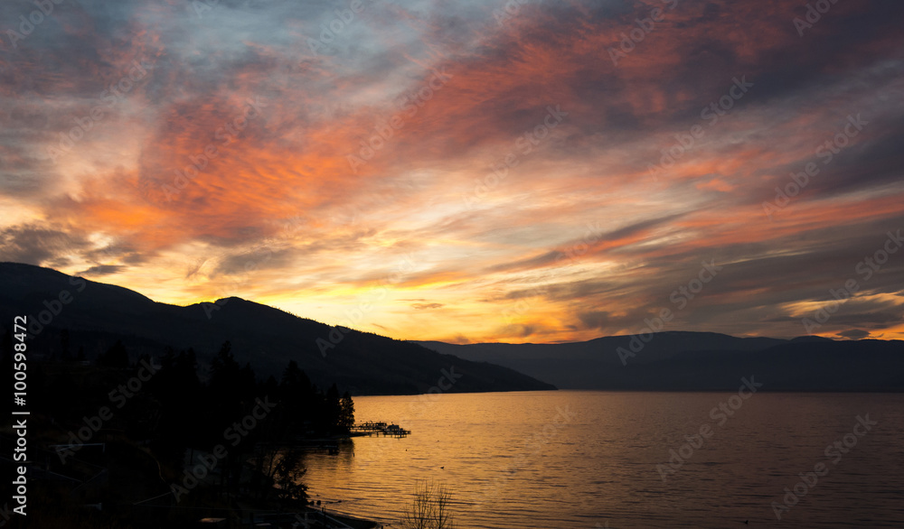 Scenic Sunset on Mountain lake
